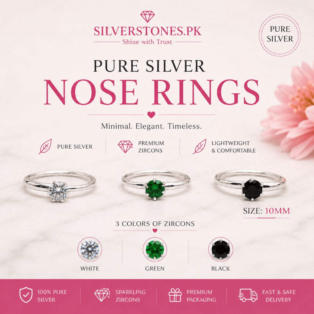 Pure Silver Zircon Nose Ring — 10mm Hoop | Authentic Silver